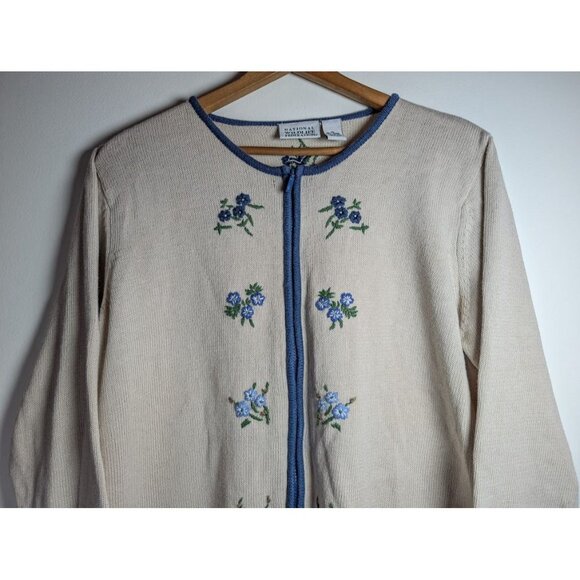 National Wildlife Cardigan Sweater XL Floral Embroidered Cottagecore Grandma Zip - Picture 4 of 11